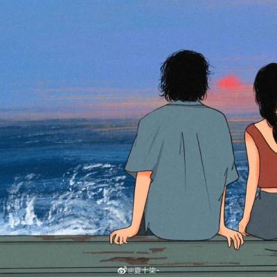 插画情头一对两张一左一右图片