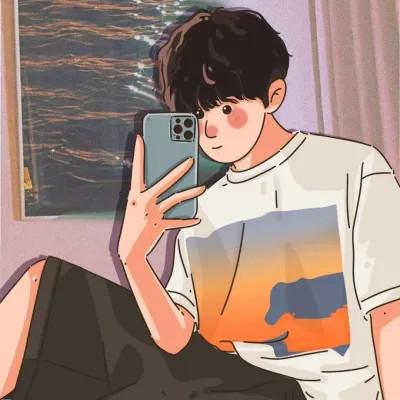 插画情头一对两张一左一右图片