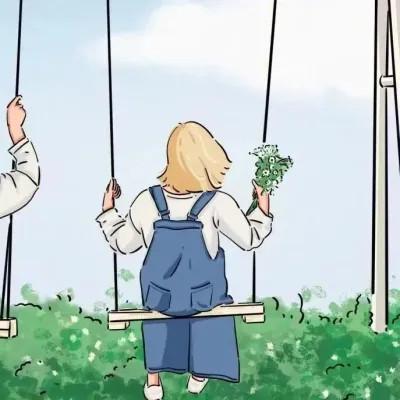 插画情头一对两张一左一右图片