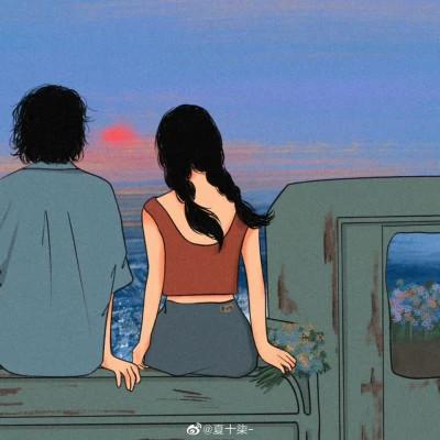 插画情头一对两张一左一右图片