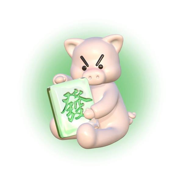 兔年新年3D渐变白底发财麻将团头