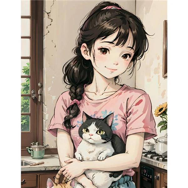 手绘猫和女孩动漫头像