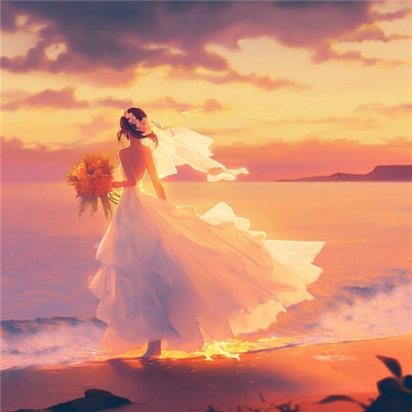 海边唯美梦幻捧花动漫女生头像图片