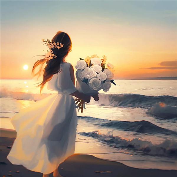 海边唯美梦幻捧花动漫女生头像图片