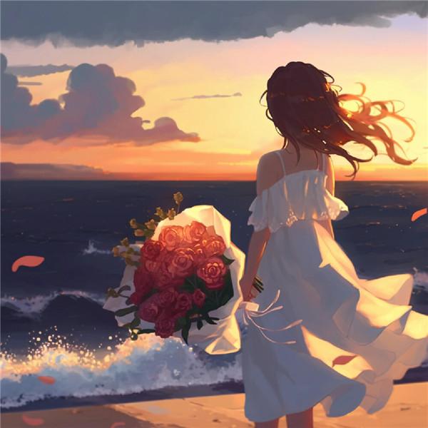 海边唯美梦幻捧花动漫女生头像图片