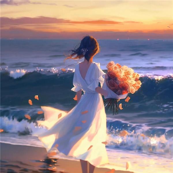 海边唯美梦幻捧花动漫女生头像图片