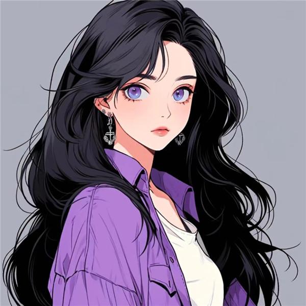 手绘头像女生唯美简约长发