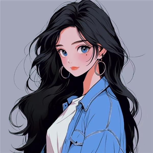 手绘头像女生唯美简约长发