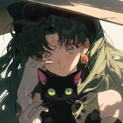 旧漫抱猫女头图片，抱猫女神