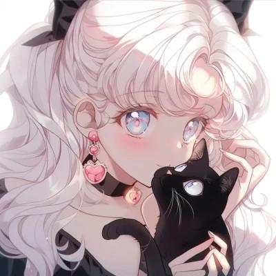 旧漫抱猫女头图片，抱猫女神