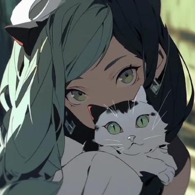 旧漫抱猫女头图片，抱猫女神