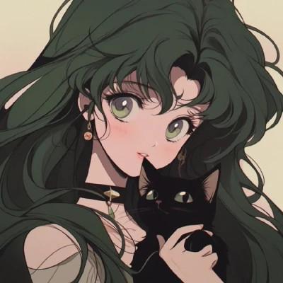 旧漫抱猫女头图片，抱猫女神