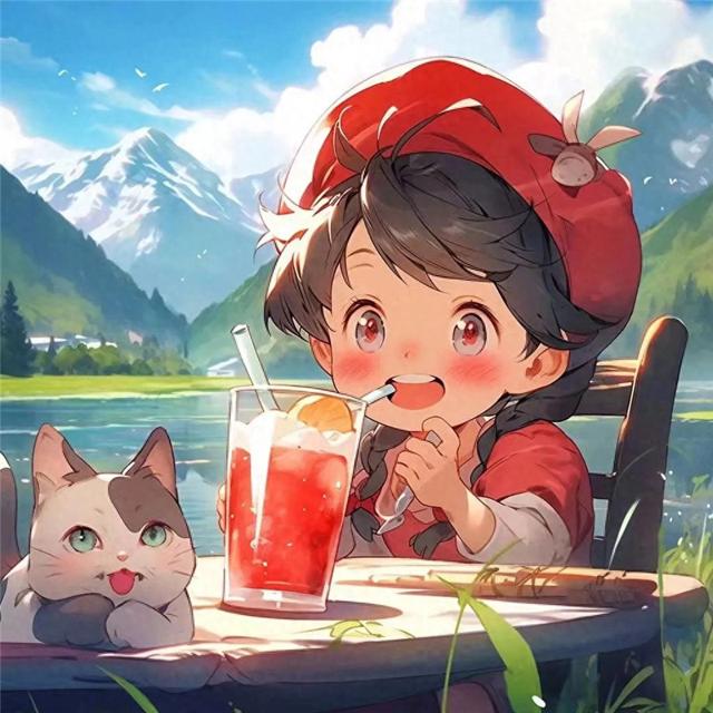 吃吃喝喝红色治愈系小女孩头像图片