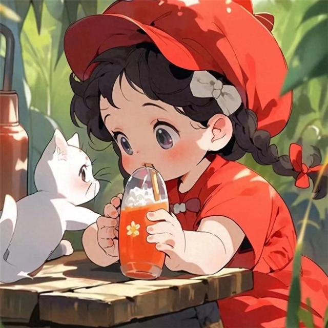 吃吃喝喝红色治愈系小女孩头像图片