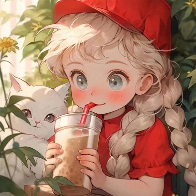 吃吃喝喝红色治愈系小女孩头像图片