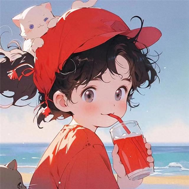 吃吃喝喝红色治愈系小女孩头像图片