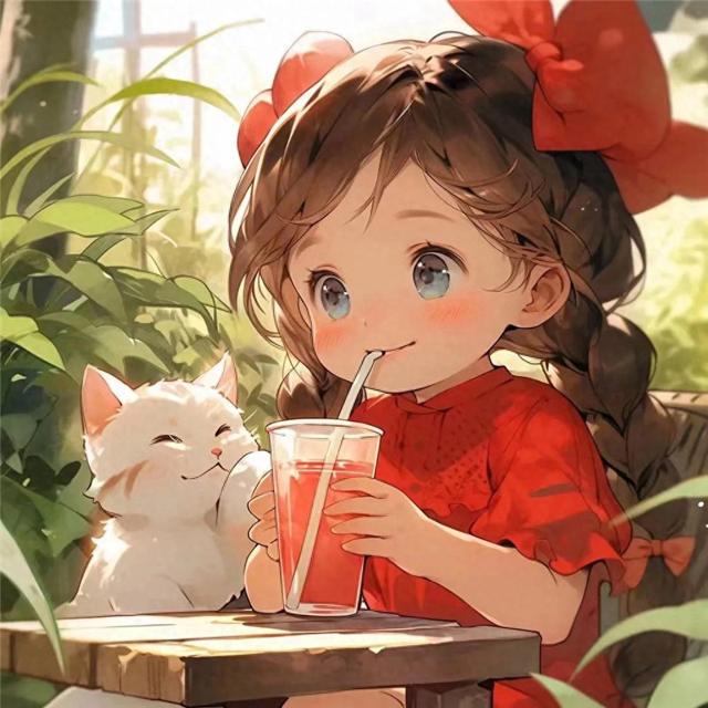 吃吃喝喝红色治愈系小女孩头像图片