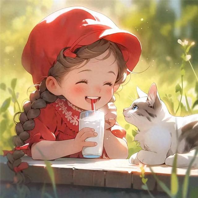 吃吃喝喝红色治愈系小女孩头像图片