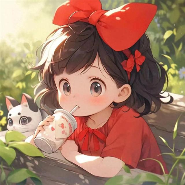 吃吃喝喝红色治愈系小女孩头像图片