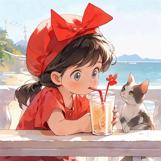 吃吃喝喝红色治愈系小女孩头像图片