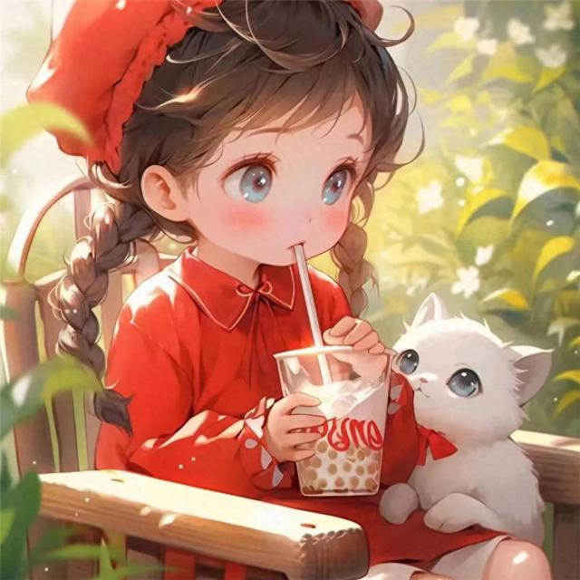 吃吃喝喝红色治愈系小女孩头像图片