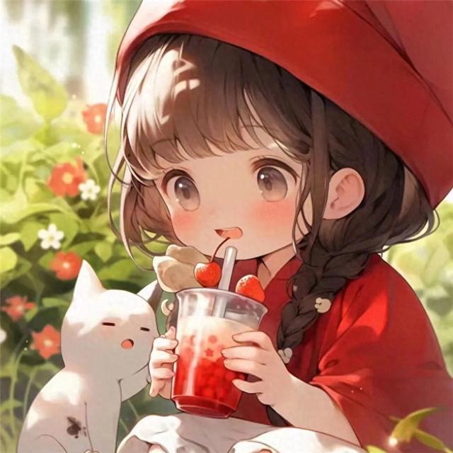 吃吃喝喝红色治愈系小女孩头像图片