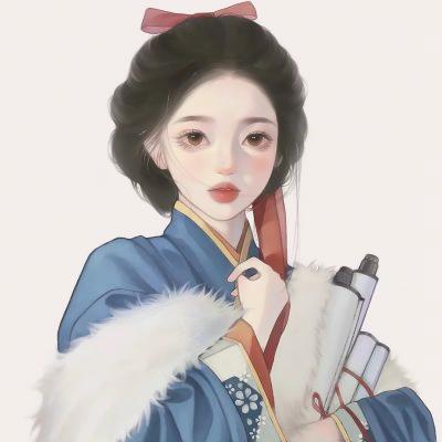 高级小众ins风手绘头像 高清好看的ins动漫女头手绘插画图片