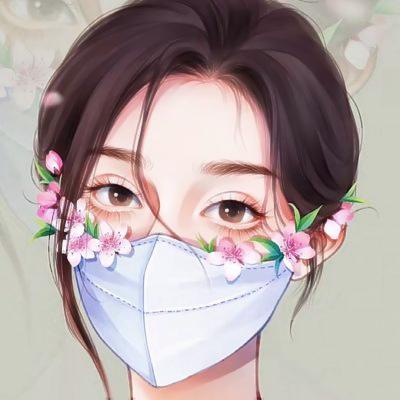 口罩手绘带花头像女 高清动漫带花的口罩头像手绘女生图片