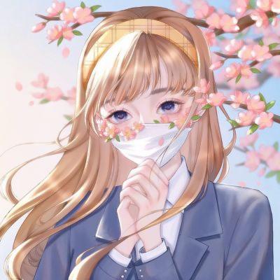 口罩手绘带花头像女 高清动漫带花的口罩头像手绘女生图片