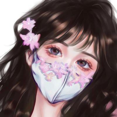 口罩手绘带花头像女 高清动漫带花的口罩头像手绘女生图片