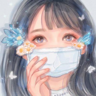 口罩手绘带花头像女 高清动漫带花的口罩头像手绘女生图片