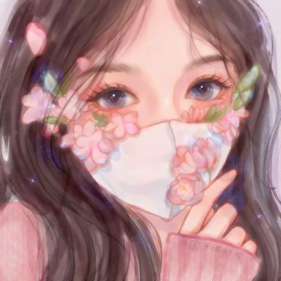口罩手绘带花头像女 高清动漫带花的口罩头像手绘女生图片