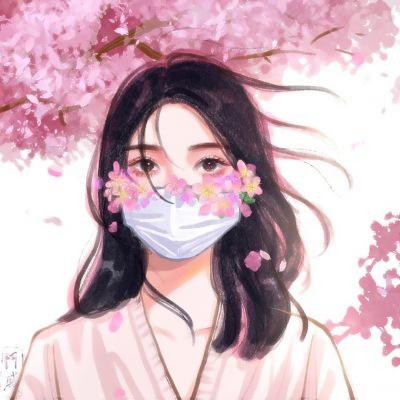 口罩手绘带花头像女 高清动漫带花的口罩头像手绘女生图片