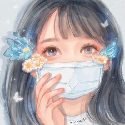 口罩花朵动漫女头像 高清最近比较火的鲜花戴口罩头像大全