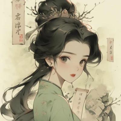 港风旧漫复古古风绿色女头图片