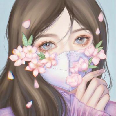 口罩花朵动漫女头像 高清最近比较火的鲜花戴口罩头像大全