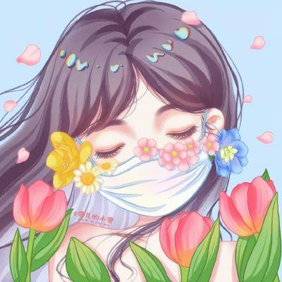 口罩花朵动漫女头像 高清最近比较火的鲜花戴口罩头像大全