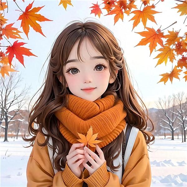 秋天唯美温暖柔软女生动漫头像图片