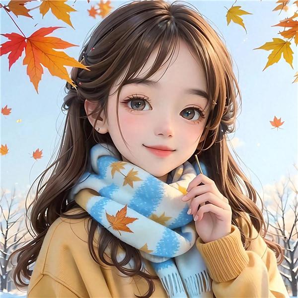 秋天唯美温暖柔软女生动漫头像图片