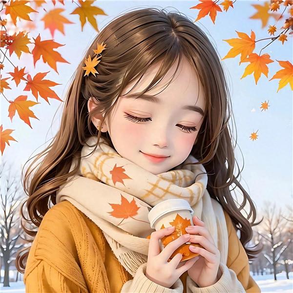 秋天唯美温暖柔软女生动漫头像图片