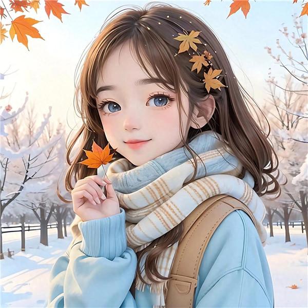 秋天唯美温暖柔软女生动漫头像图片