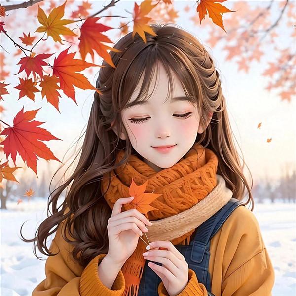 秋天唯美温暖柔软女生动漫头像图片