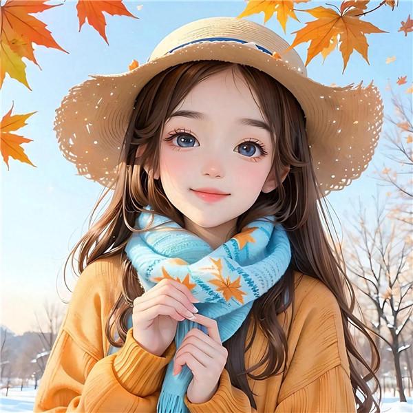 秋天唯美温暖柔软女生动漫头像图片