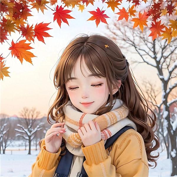 秋天唯美温暖柔软女生动漫头像图片