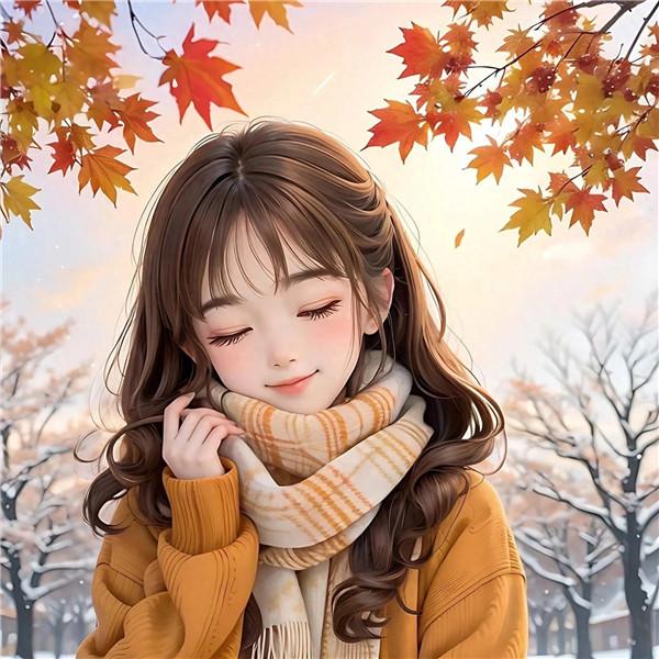 秋天唯美温暖柔软女生动漫头像图片