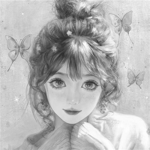 韩系女生头像漫画黑白高清图片