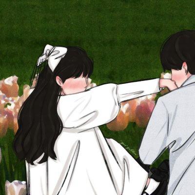 男生温柔亲吻女生手手绘情侣头像图片 背影