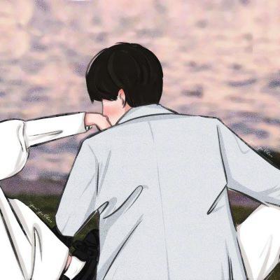 男生温柔亲吻女生手手绘情侣头像图片 背影