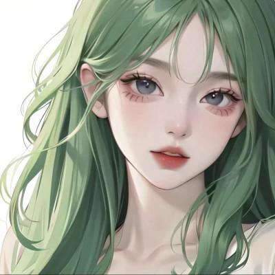 绿色头发AI女生头像图片，每一张都让人想保存！