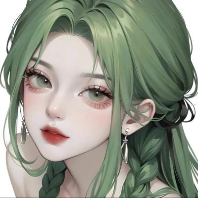 绿色头发AI女生头像图片，每一张都让人想保存！